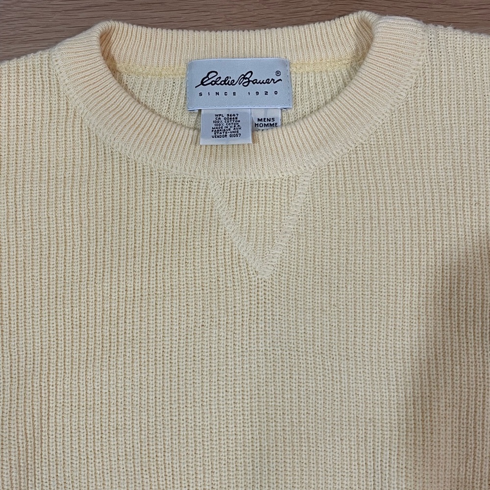 Eddie Bauer 100% Cotton Yellow Crewneck Sweater Mens Size M - Picture 2 of 5